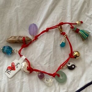Colorful Charm Bracelet with Red Cord